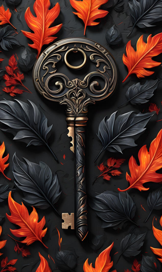 a key with red and black leafs