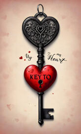 red and black Valentines key to heart