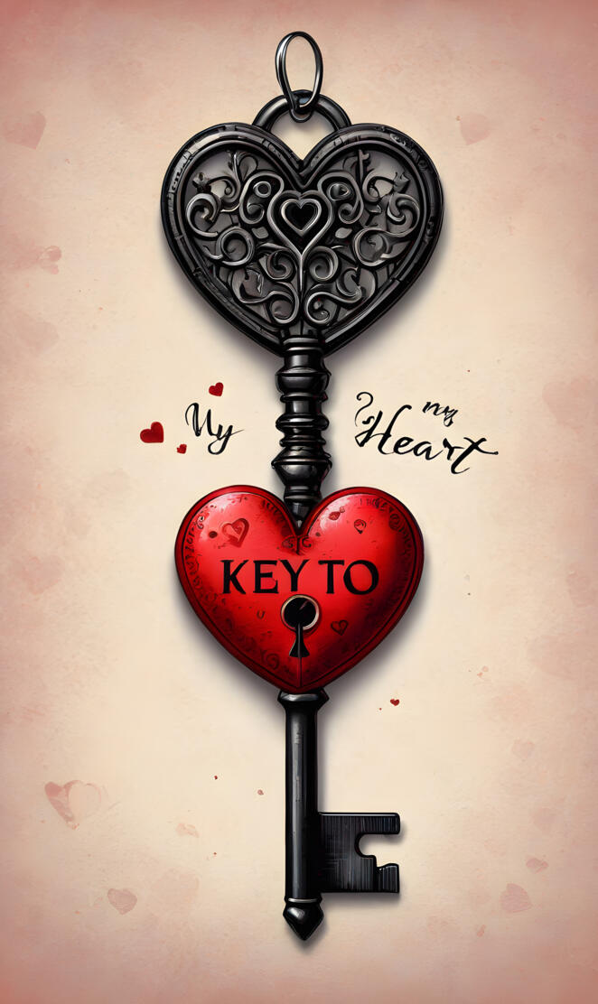 red and black Valentines key to heart