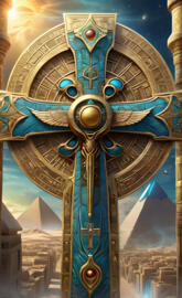 a colorful ceiling with a cross