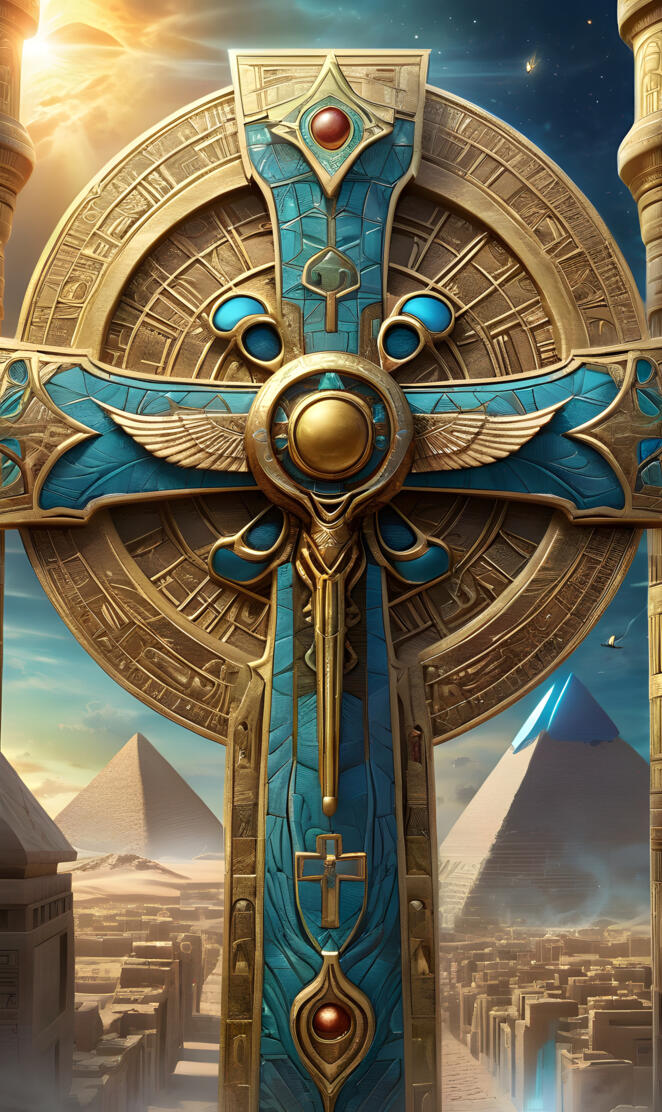 a colorful ceiling with a cross