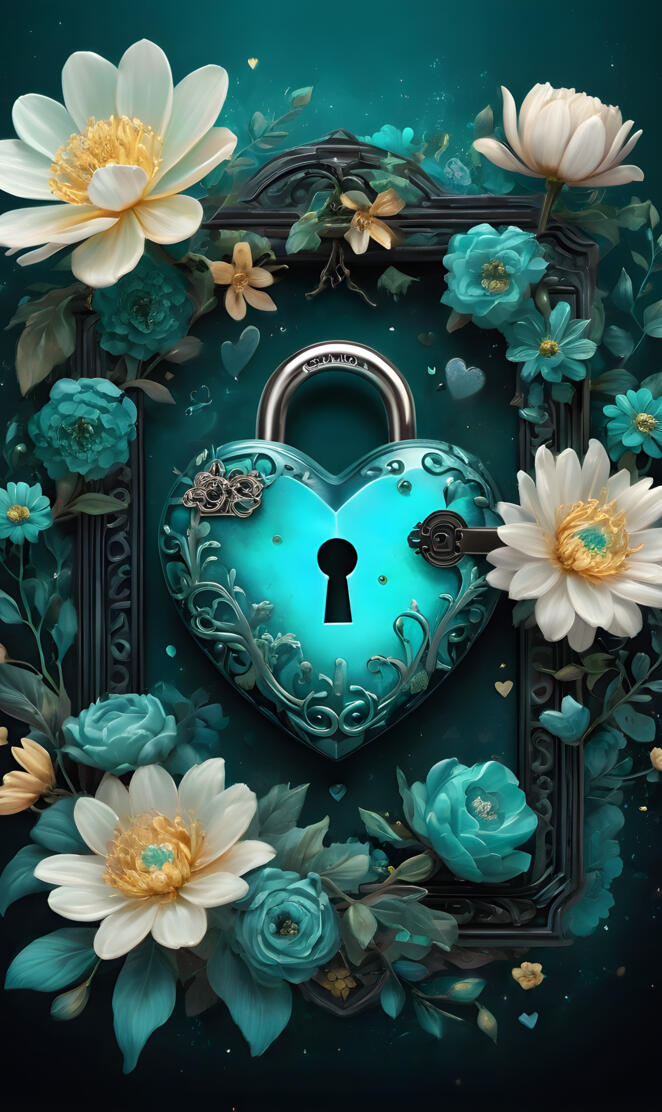teal hearts Valentines key