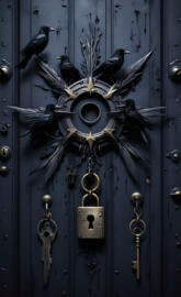 crows on a locked door