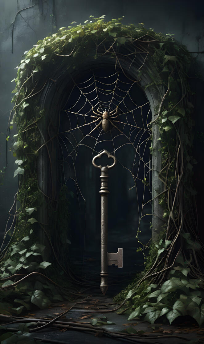 skeleton key, ivy, spider web