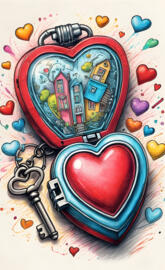 a colorful toy with a red and blue circle and a red circle