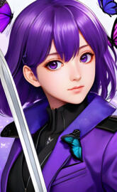 Kei Toume with purple hair
