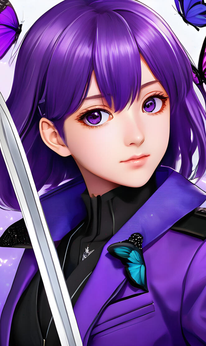 Kei Toume with purple hair