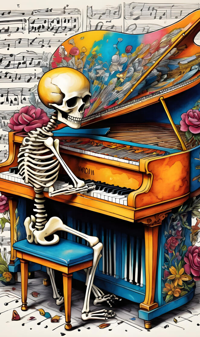 skeleton playing piano