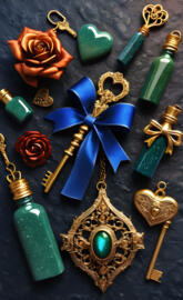 Antique key w green and blue sandstone