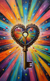 a colorful ceiling with a fan