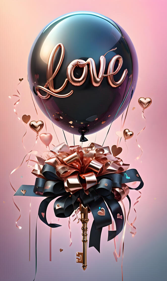 pink,black,key,balloons, Valentines love