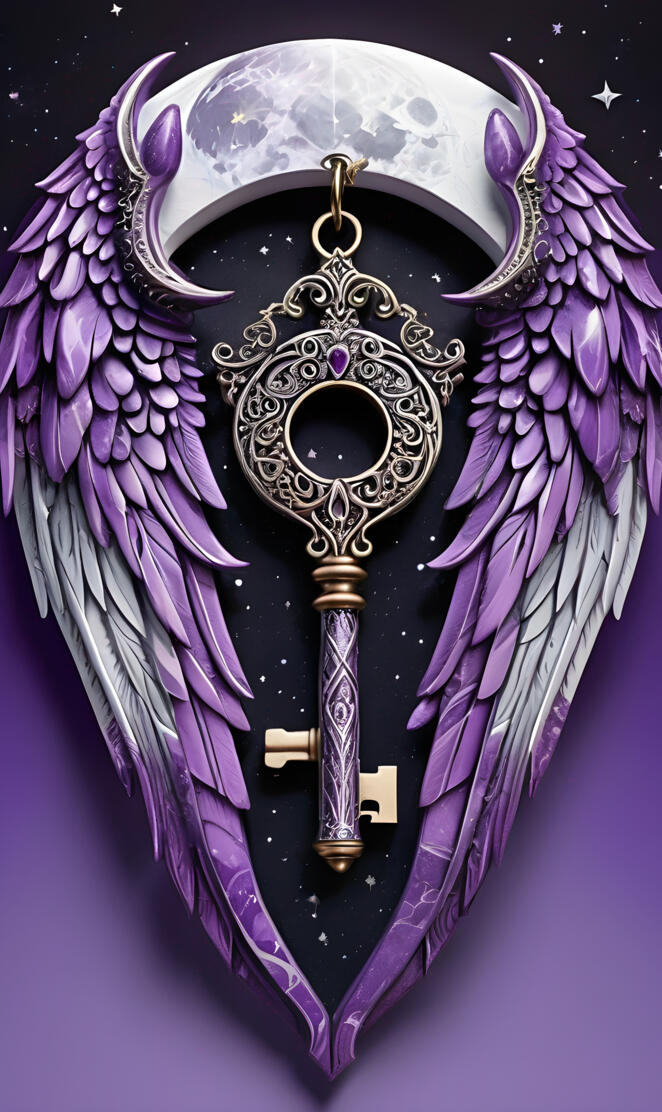 purple and white angel wing key