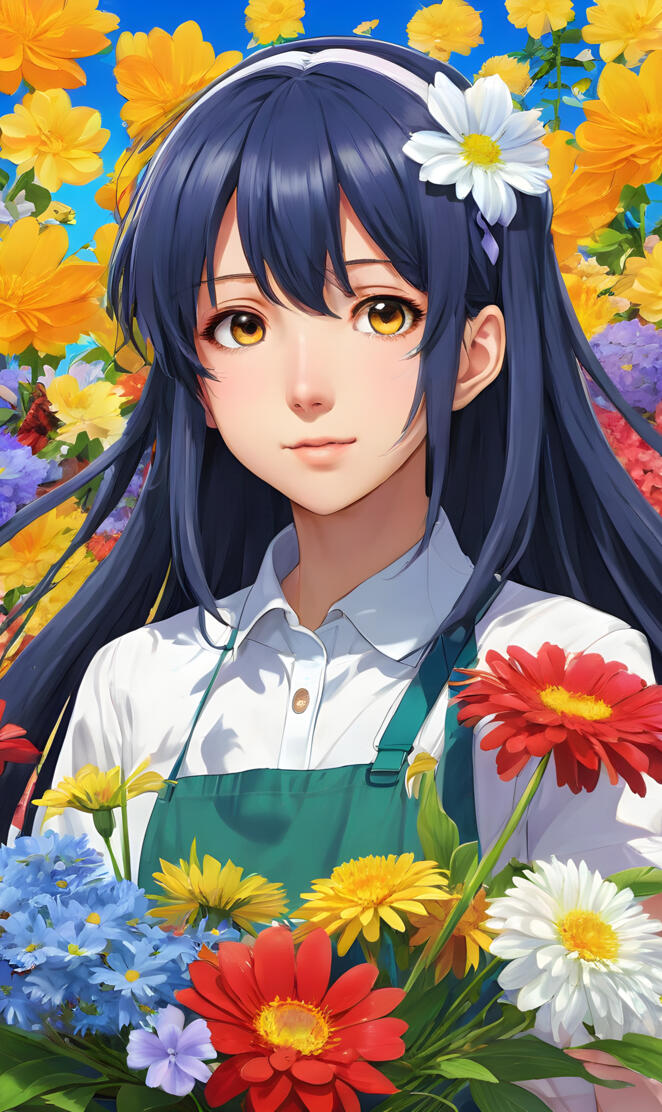 Kei Toume with a flower crown