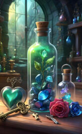 apothecary Bottles growing magic flowers from crystals