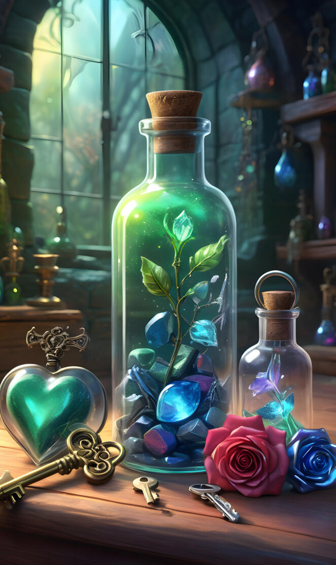 apothecary Bottles growing magic flowers from crystals