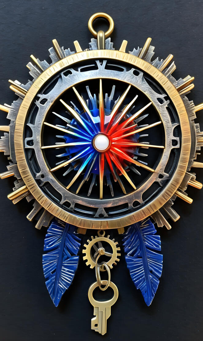 a clock with a blue and gold design
