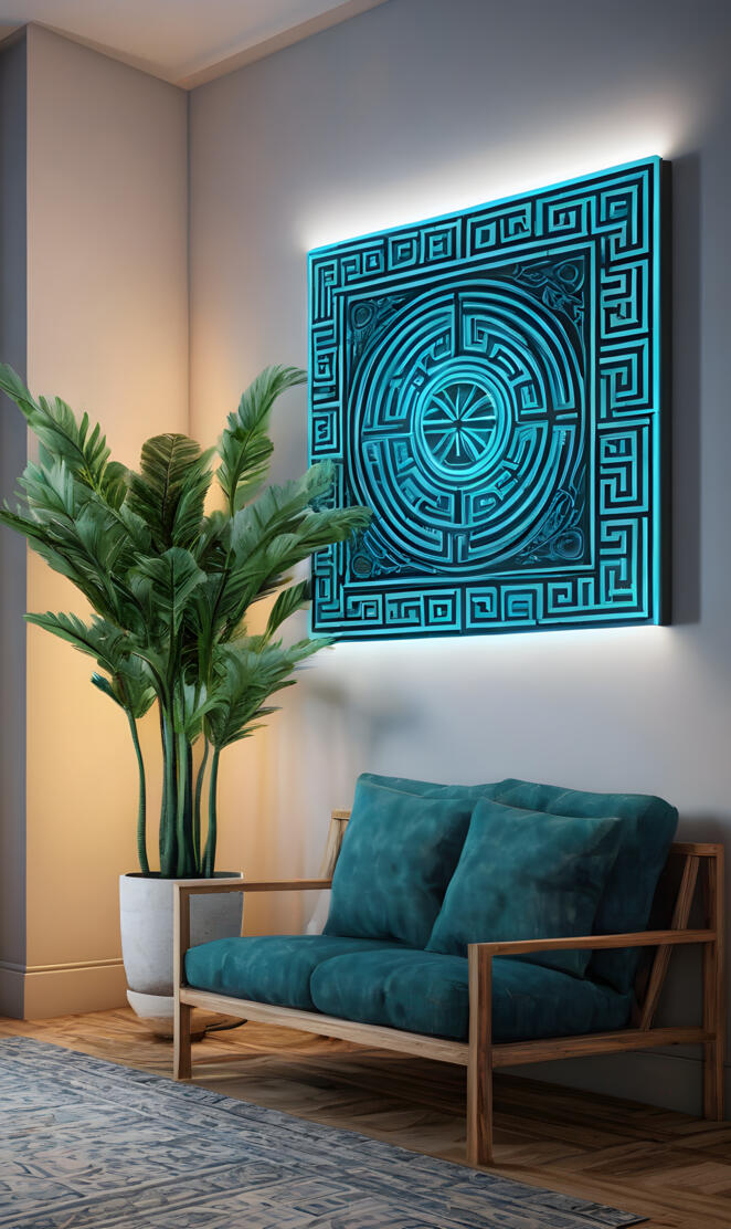 Greek Key Meandering Bioluminescent Plankton Light Cover Lunarpunk