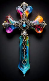 a colorful and intricately carved cross