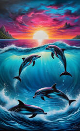 a group of dolphins jumping out of the water
