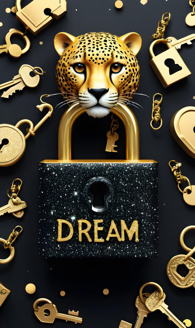 a gold and silver cat keychain with a lion head and keys