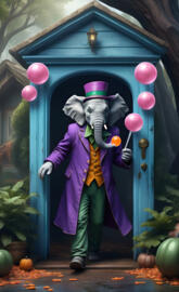 joker wearing a elephant mask