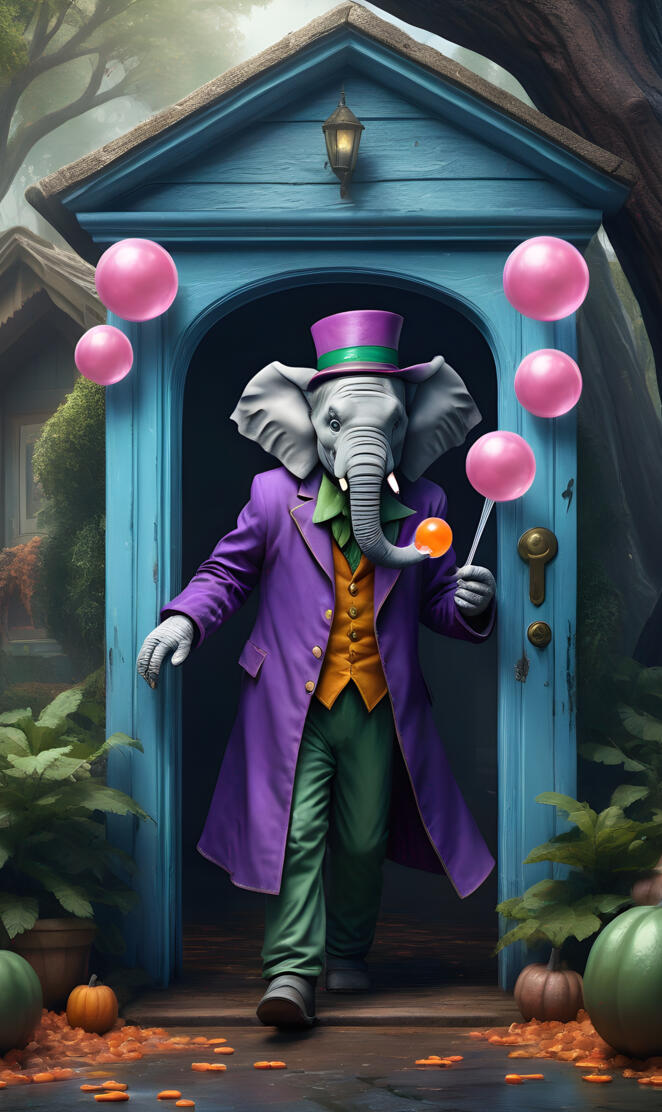 joker wearing a elephant mask