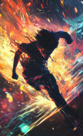 Dynamic action scene featuring an imaginary anime hero