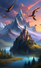 Birds flying over a mountain