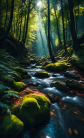 a stream in the woods