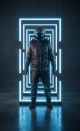 A blue light creates a high-tech dynamic virtual display stand