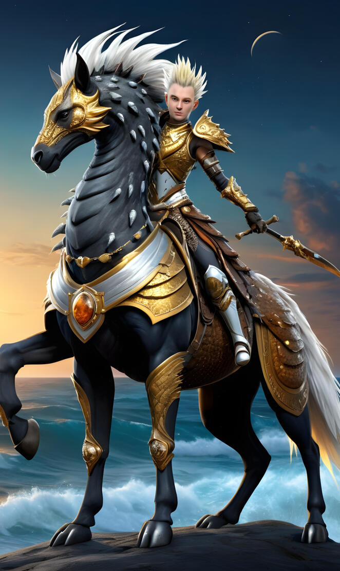 Golden Warrior and dragon horse.