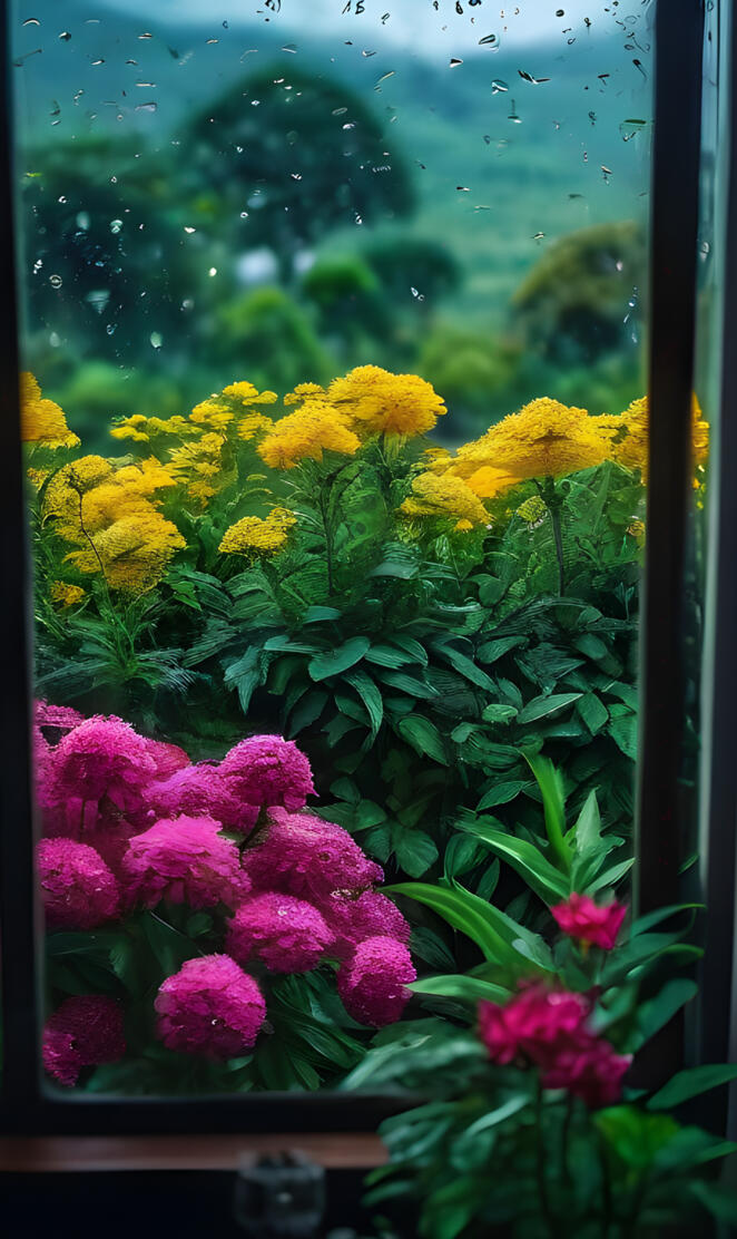 a group of flowers scattered throughout the window (California)