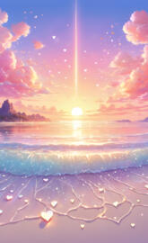 A pink sunset over a body of water.