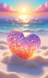 big heart with little hearts in side of it, on the beach.