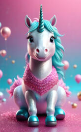 a toy unicorn with a purple background