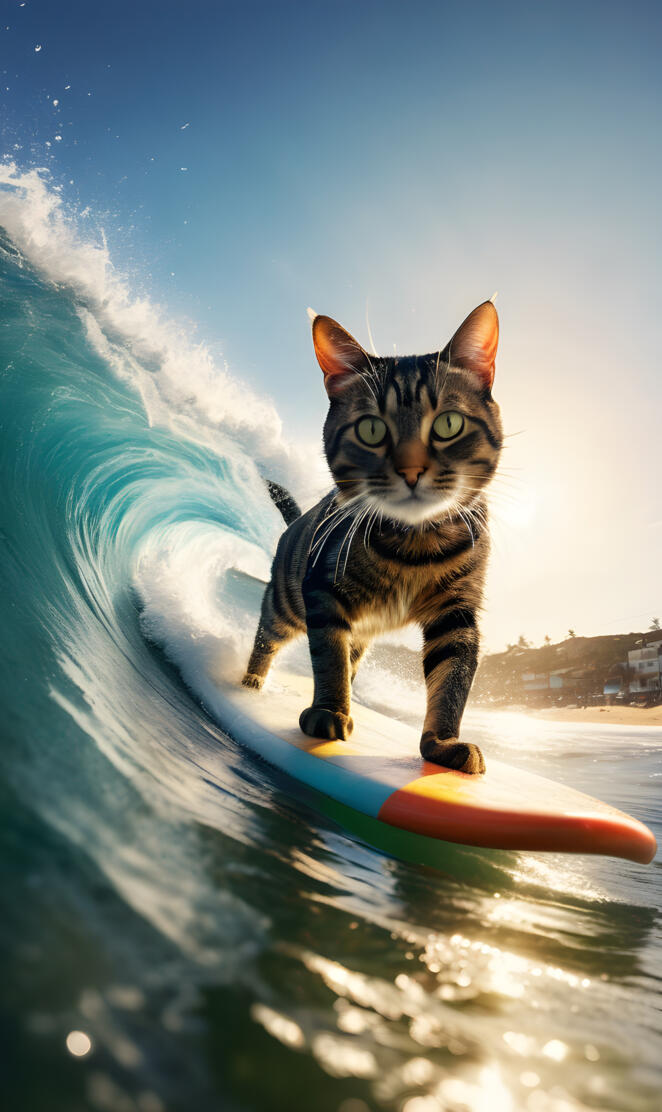 Surfing cat