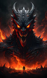 a person standing in front of a large scary dragon