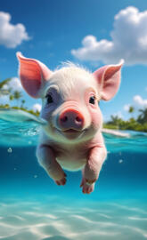 cute swimming Piglet