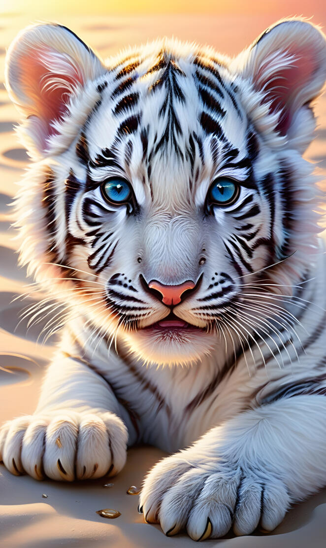 beach white tiger cub