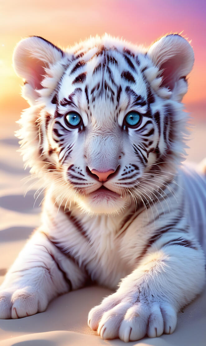 sunset white tiger cub