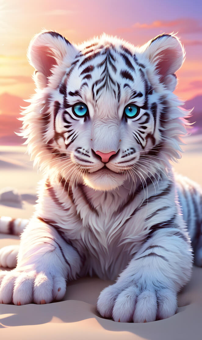 sunset beach white tiger cub