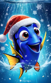 a blue fish with a cartoon face