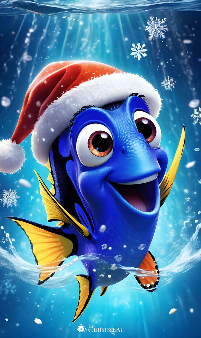 a blue fish with a cartoon face