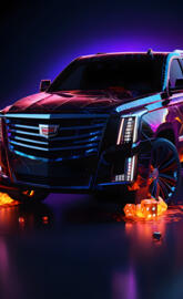 a red truck with a flag on the front