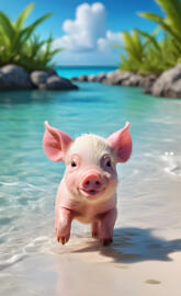 Cute Piglet at beach