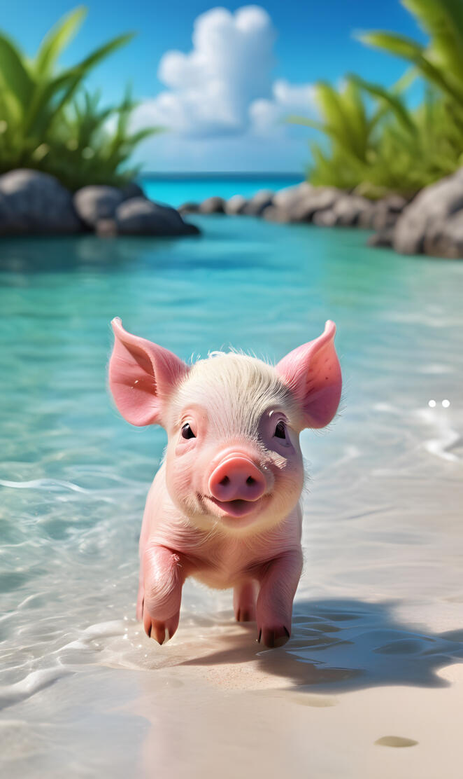 Cute Piglet at beach