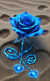 a blue rose on a table