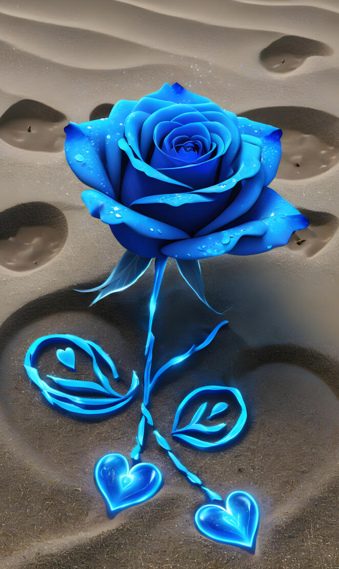 a blue rose on a table