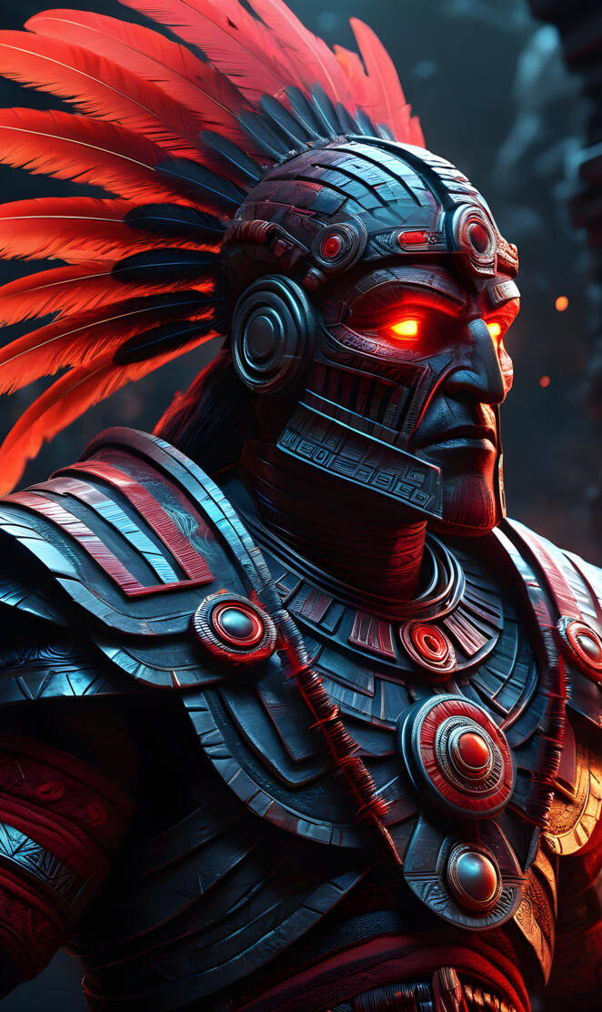 Huitzilopochtli in human form, the God of War, the Sun and Sacrifice.