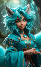 Beautiful Teal Fox magician Girl